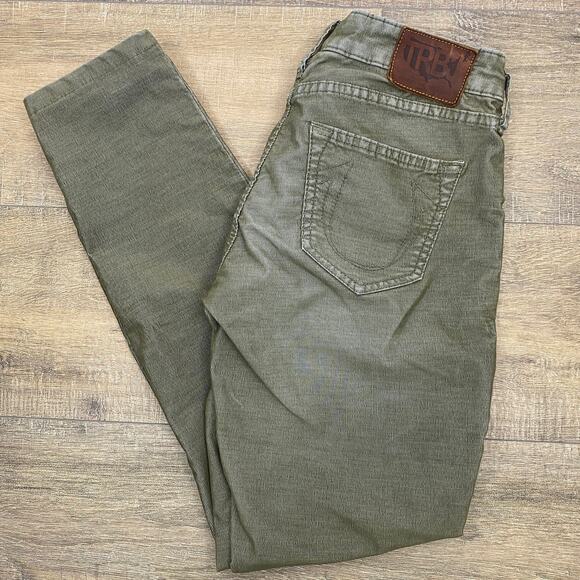 True Religion Olive Green Corduroy Pants Womens 26 Ankle Distressed Low Rise - Picture 1 of 10